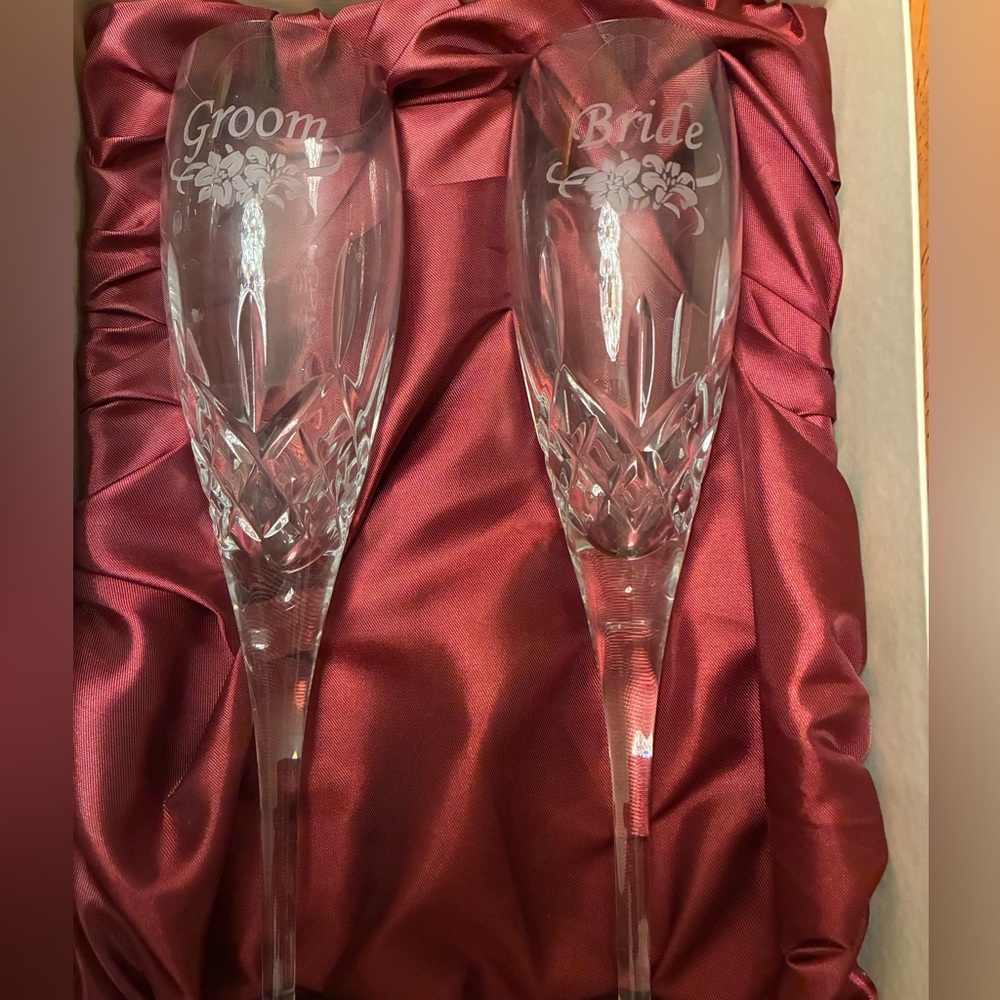 Galway Crystal Bride and Groom Champagne toasting glasses
